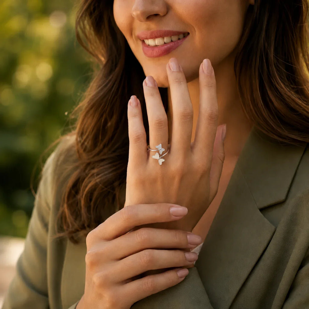 Dual Butterfly Adjustable Open Ring