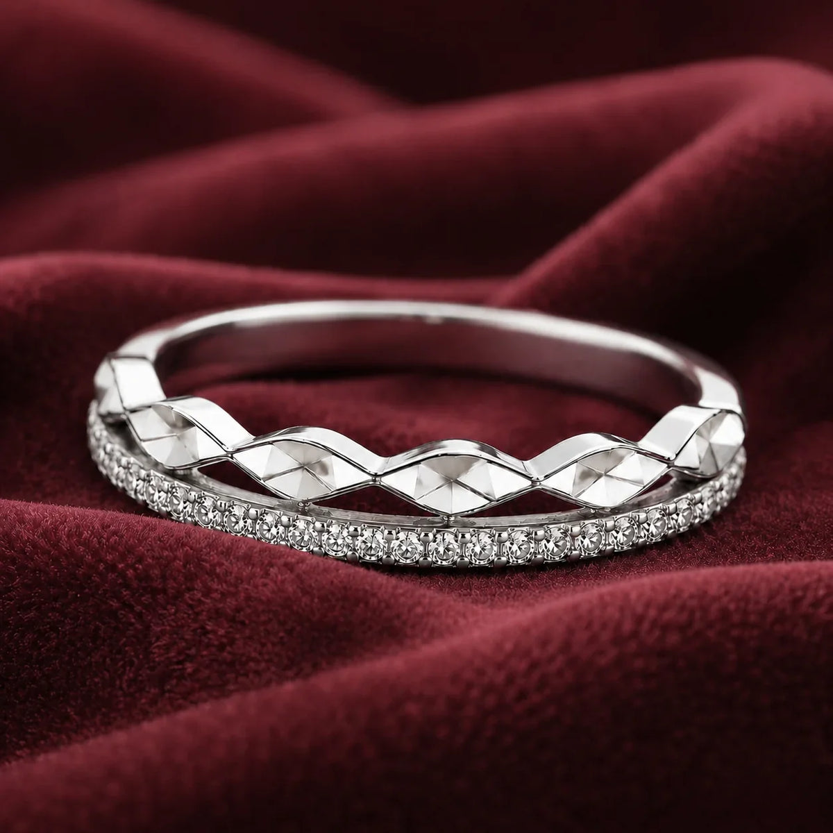 Crisscross Crystal Band Adjustable Ring