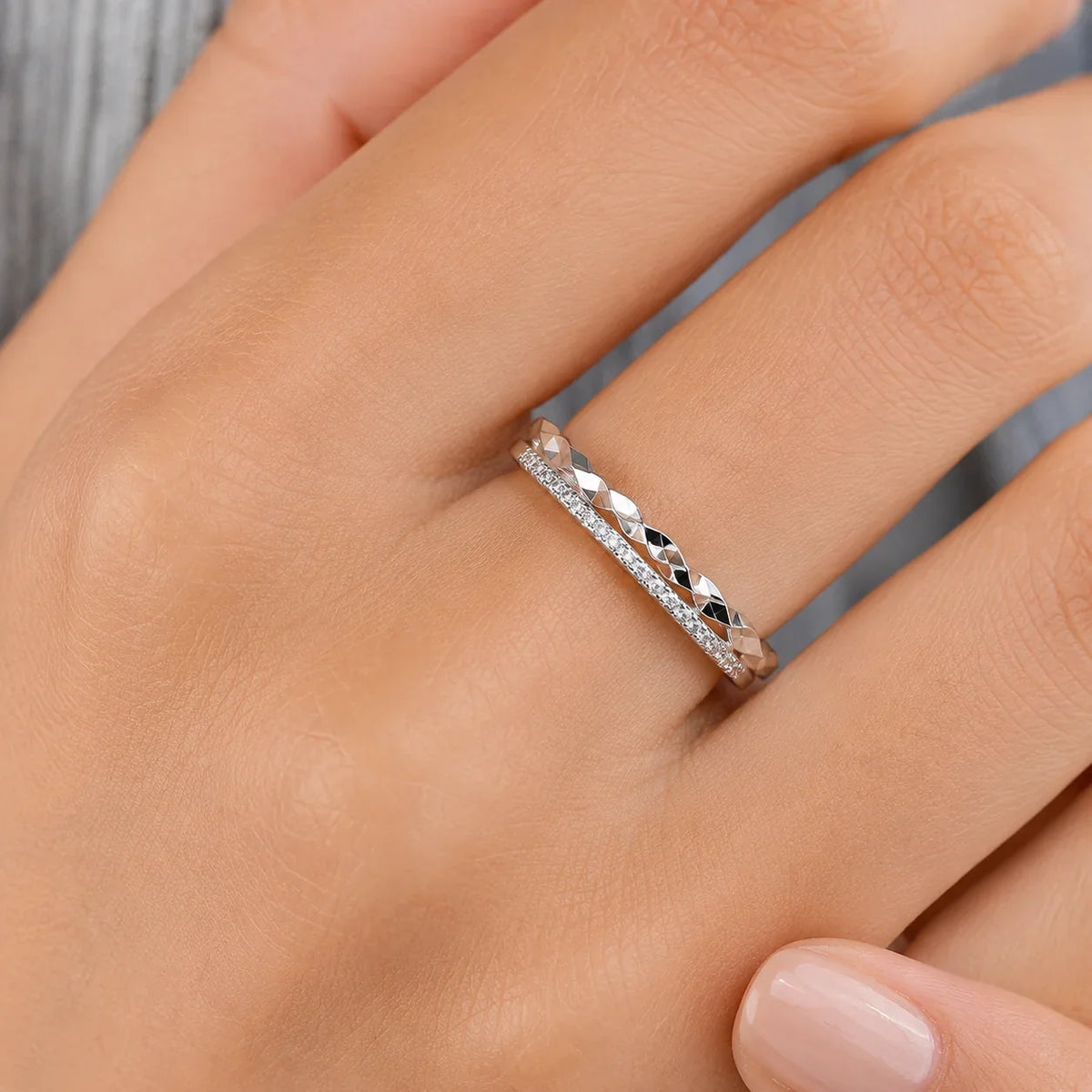 Crisscross Crystal Band Adjustable Ring