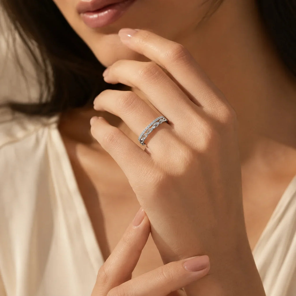 Crisscross Crystal Band Adjustable Ring