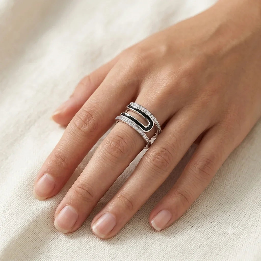 Double Loop Crystal Adjustable Ring