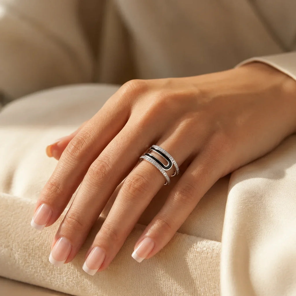 Double Loop Crystal Adjustable Ring