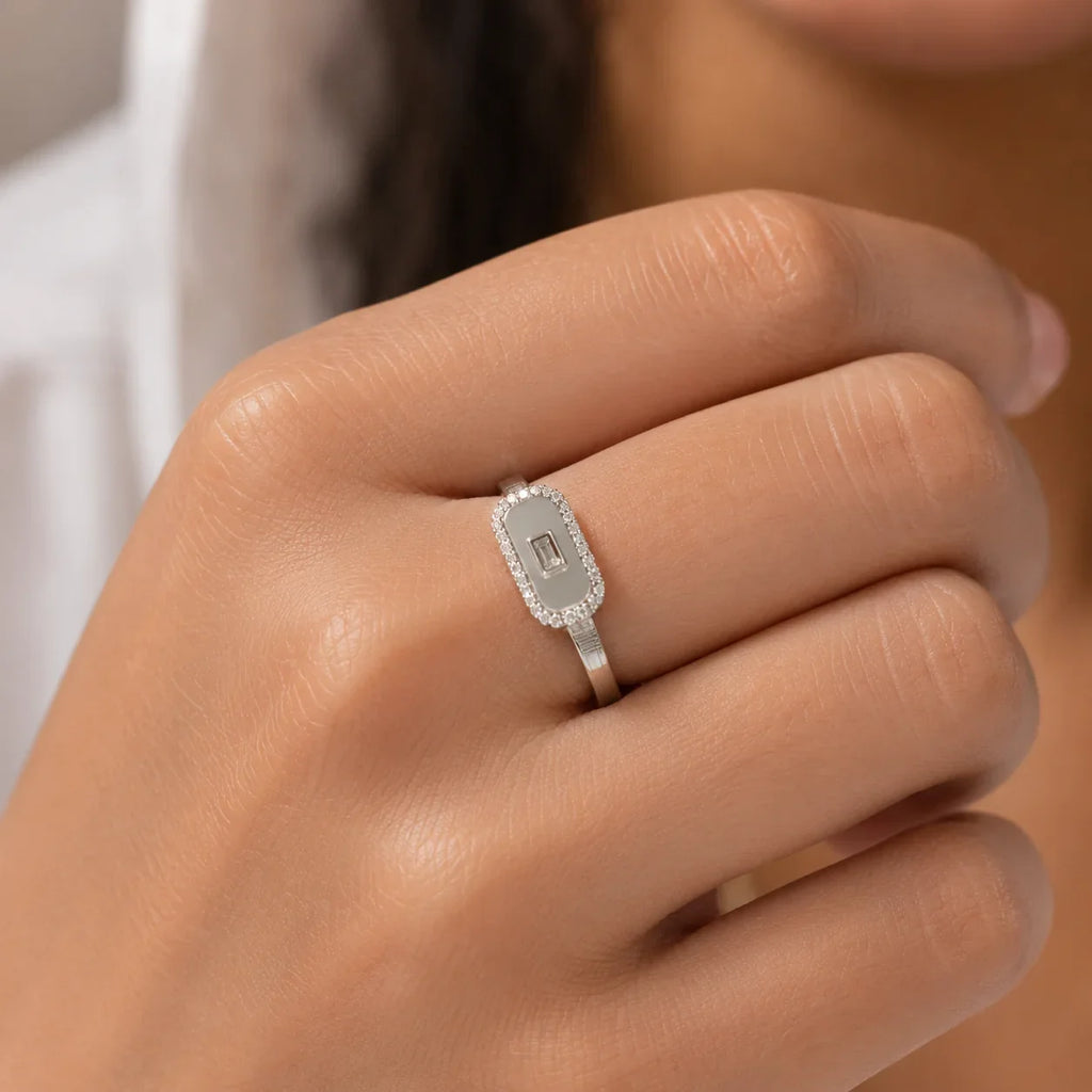 Baguette Crystal Halo Adjustable Ring