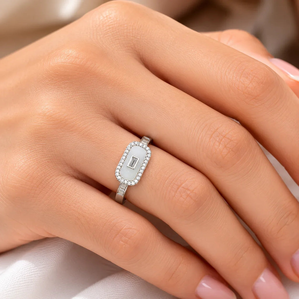 Baguette Crystal Halo Adjustable Ring