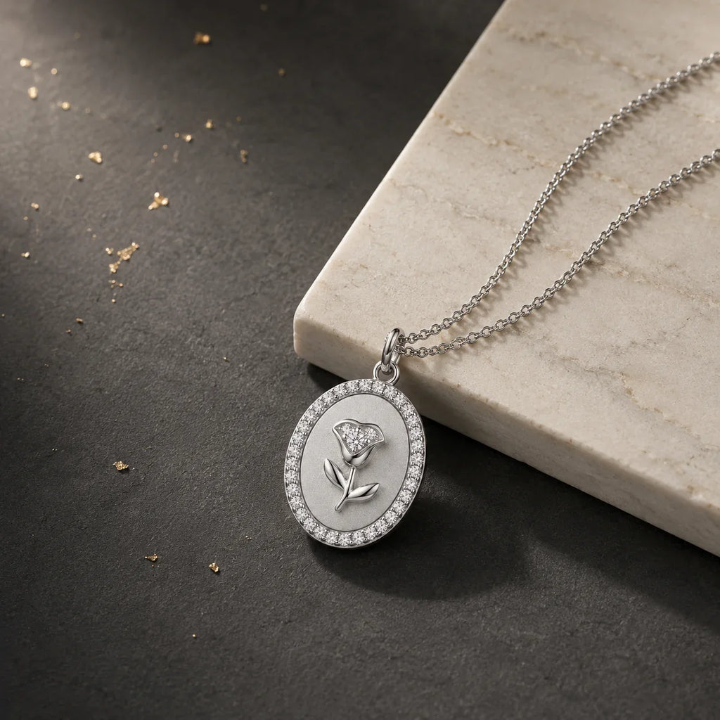 Floral Oval Cubic Zirconia Pendant Necklace