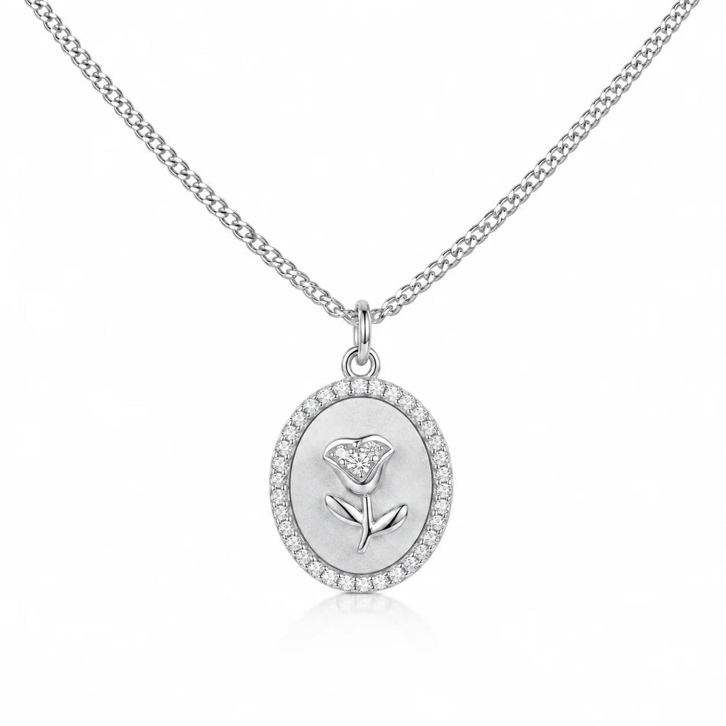 Floral Oval Cubic Zirconia Pendant Necklace