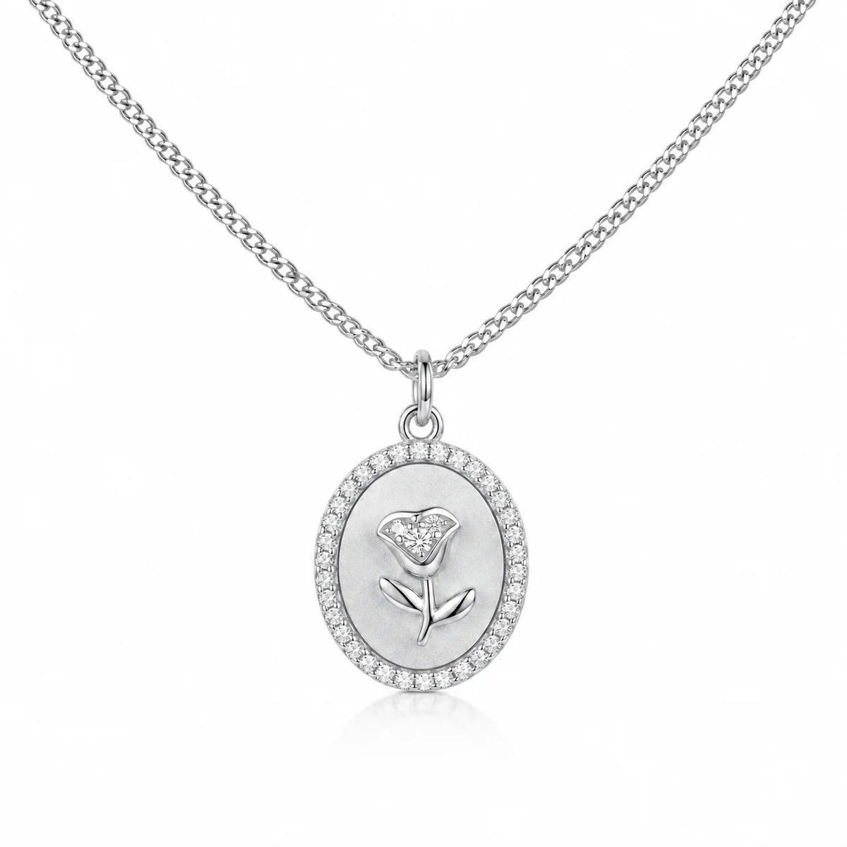 Floral Oval Cubic Zirconia Pendant Necklace