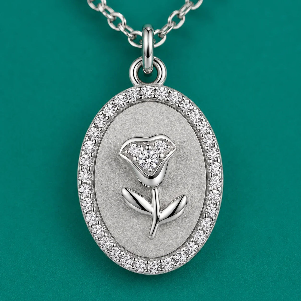 Floral Oval Cubic Zirconia Pendant Necklace