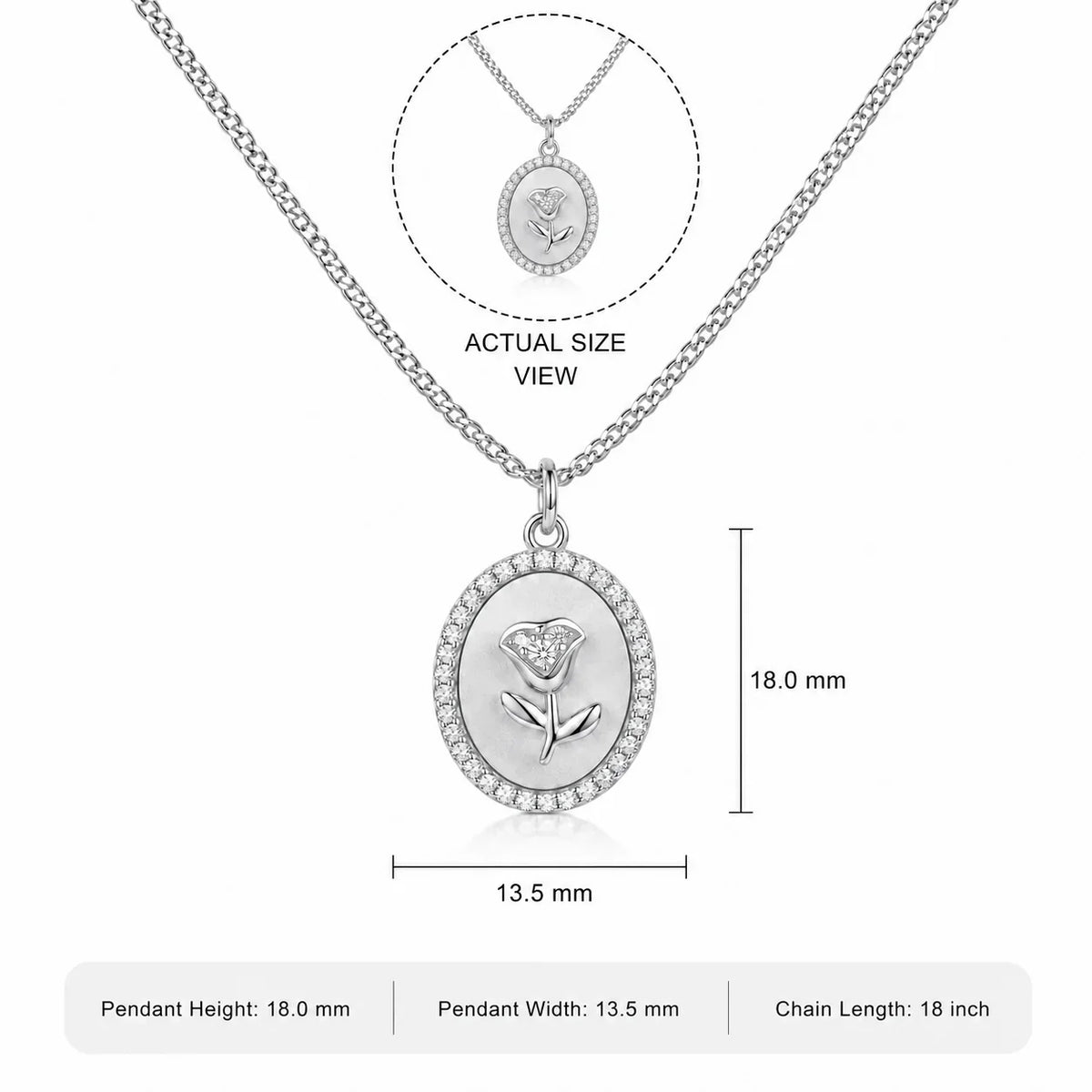 Floral Oval Cubic Zirconia Pendant Necklace