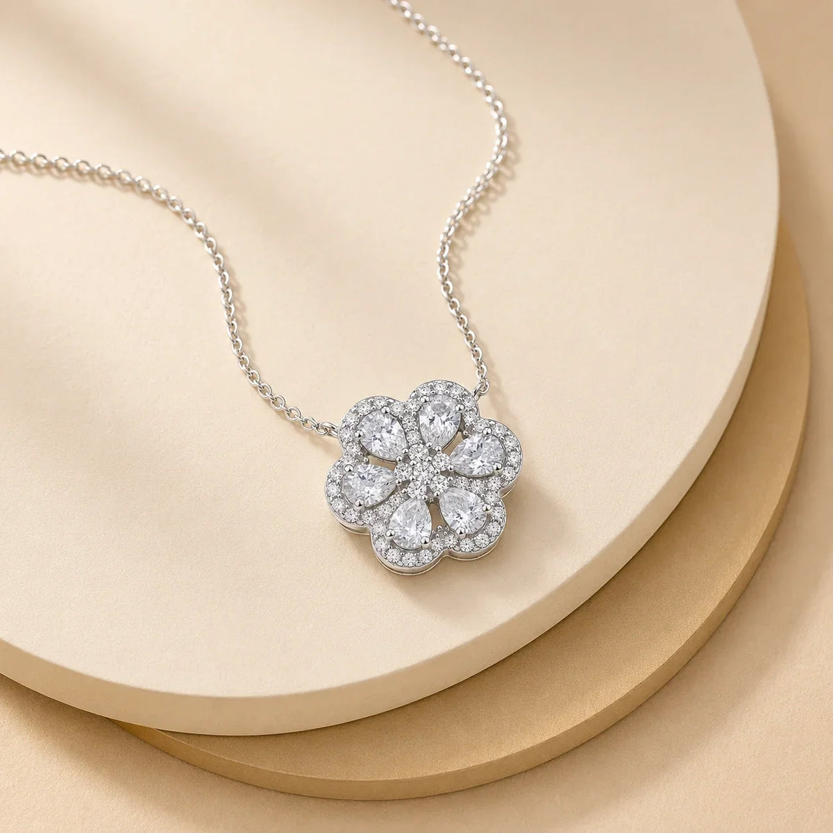 Floral Cluster Cubic Zirconia Pendant Necklace