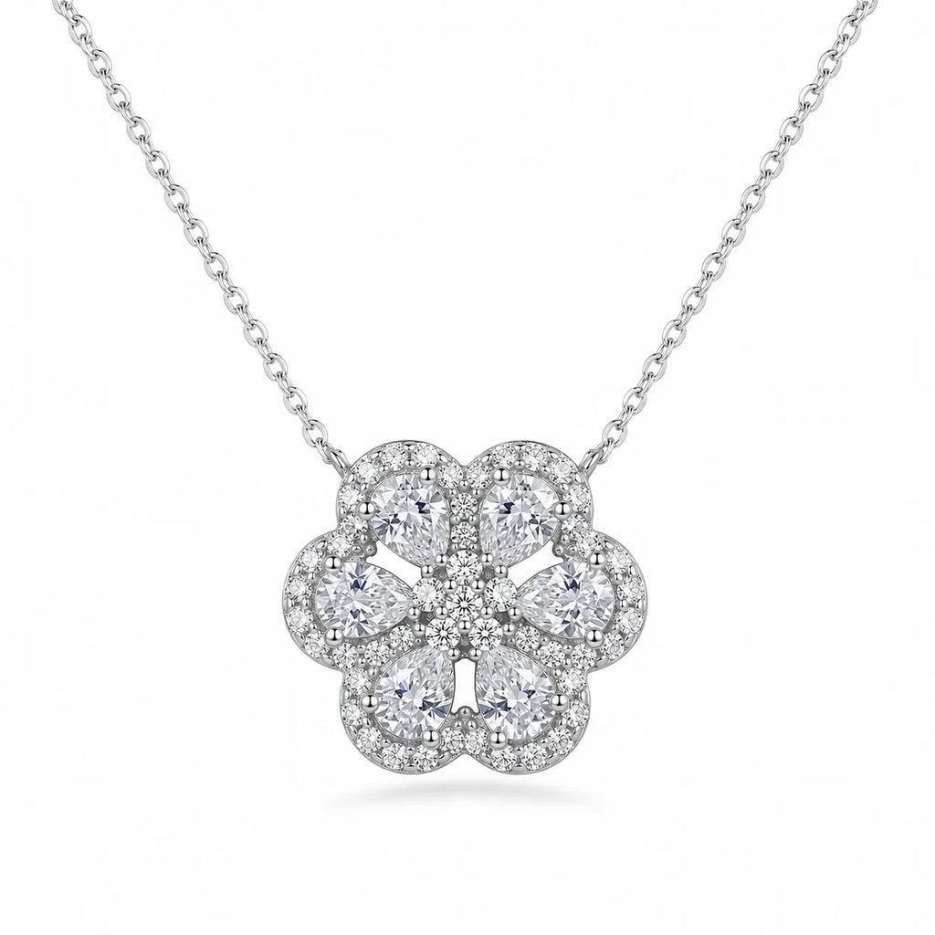 Floral Cluster Cubic Zirconia Pendant Necklace