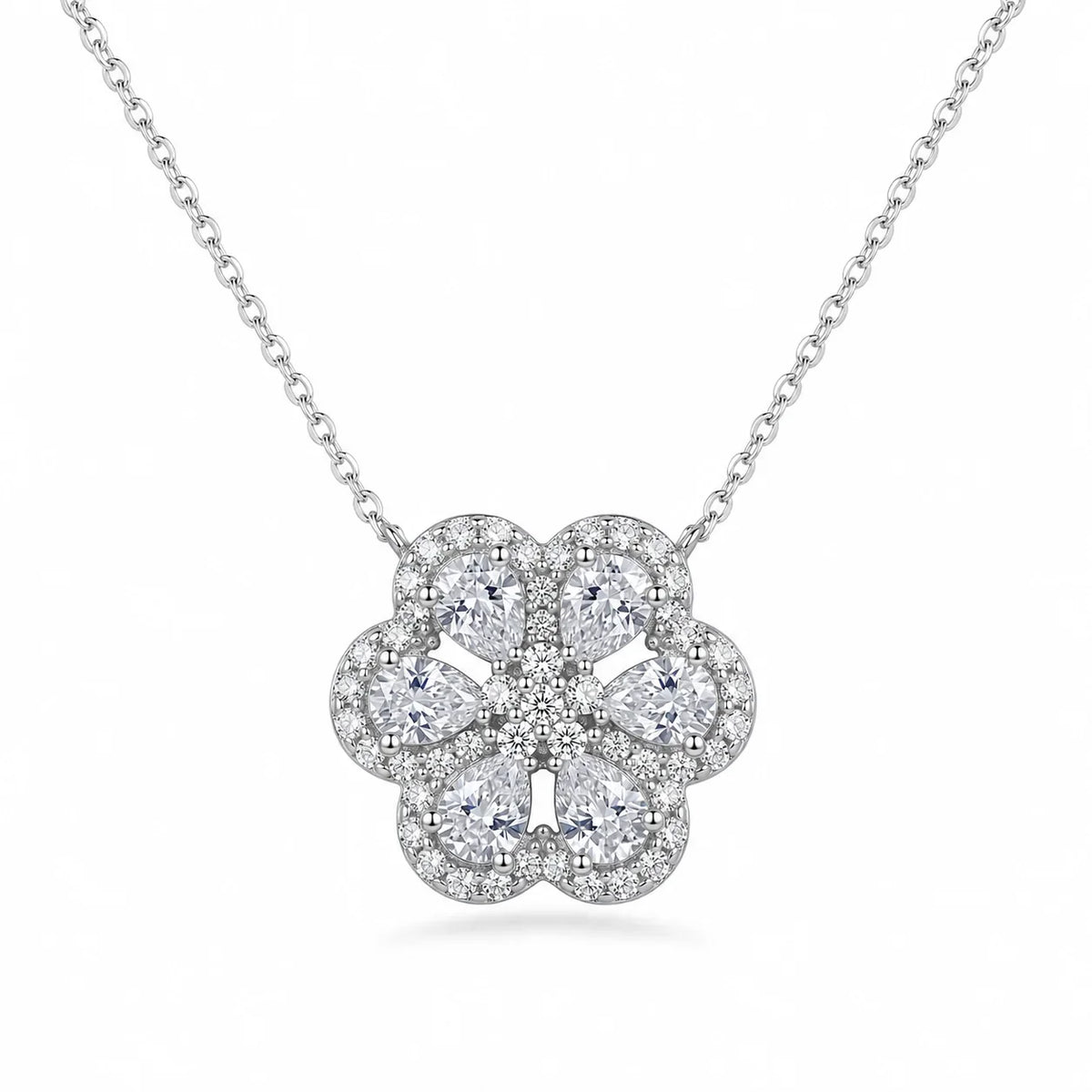 Floral Cluster Cubic Zirconia Pendant Necklace