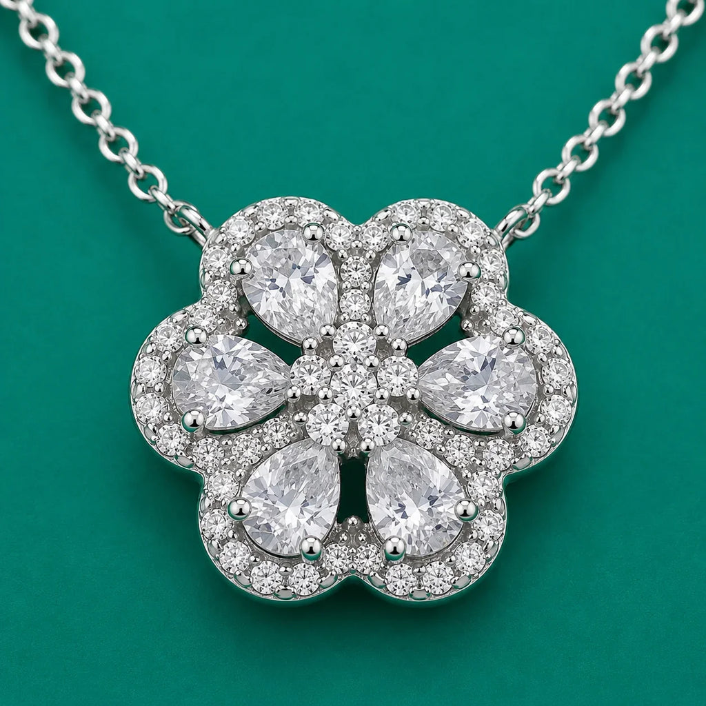 Floral Cluster Cubic Zirconia Pendant Necklace