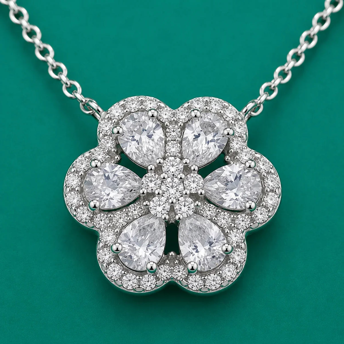 Floral Cluster Cubic Zirconia Pendant Necklace