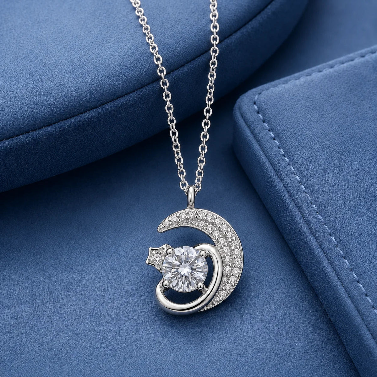 Crescent Moon Crystal Pendant Necklace