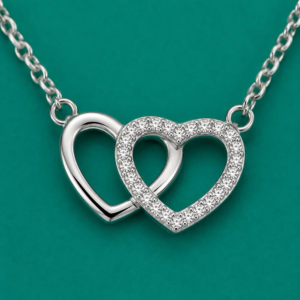 Interlocked Hearts Crystal Necklace