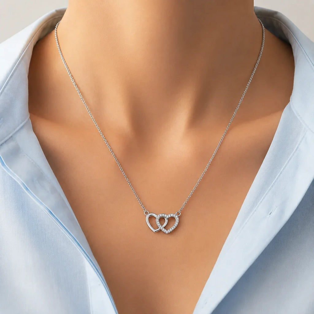 Interlocked Hearts Crystal Necklace