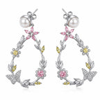 Floral Butterfly Wreath Pearl Earrings