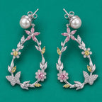 Floral Butterfly Wreath Pearl Earrings