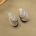 Black Enamel Concentric Oval Earrings