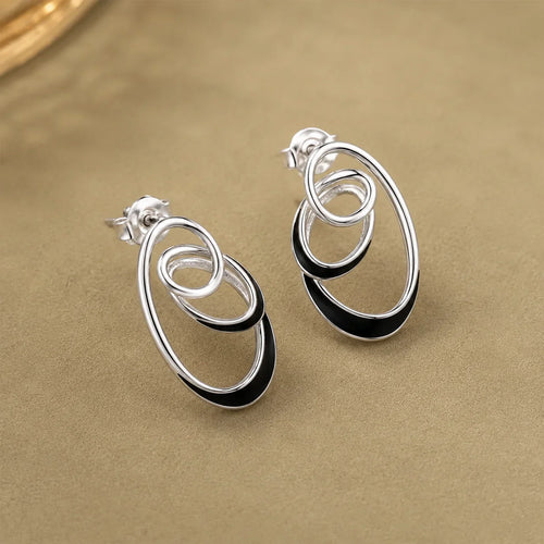 Black Enamel Concentric Oval Earrings