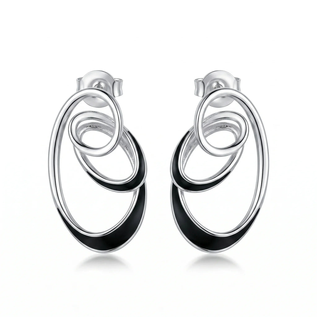 Black Enamel Concentric Oval Earrings