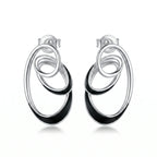 Black Enamel Concentric Oval Earrings