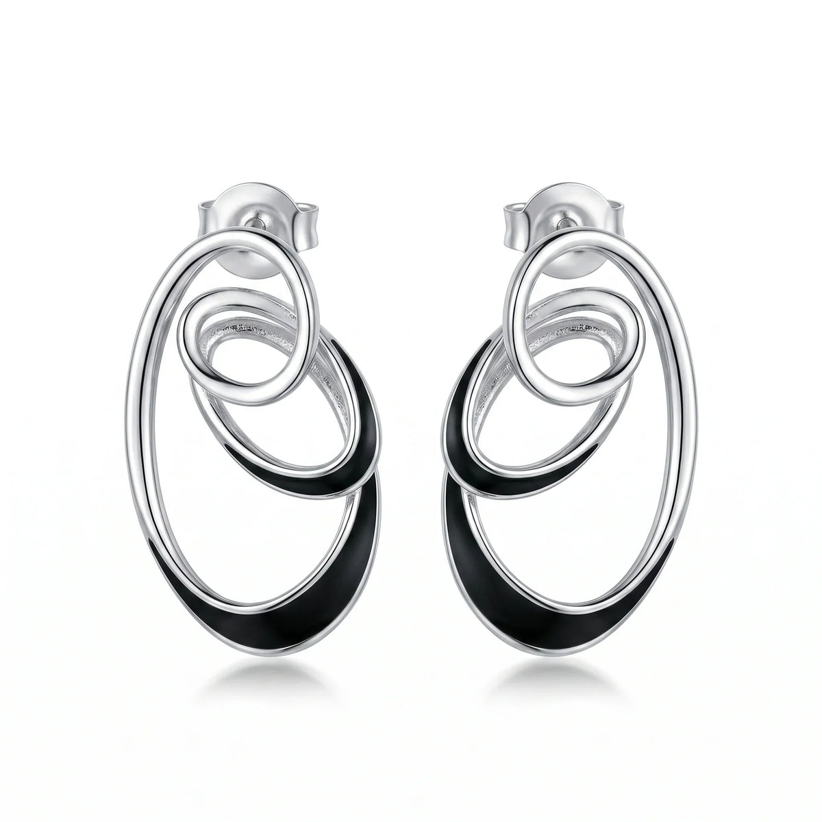 Black Enamel Concentric Oval Earrings