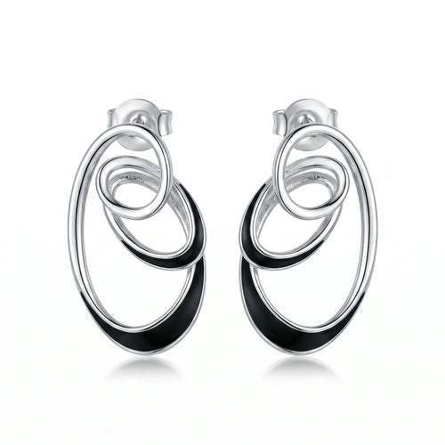 Black Enamel Concentric Oval Earrings