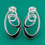Black Enamel Concentric Oval Earrings