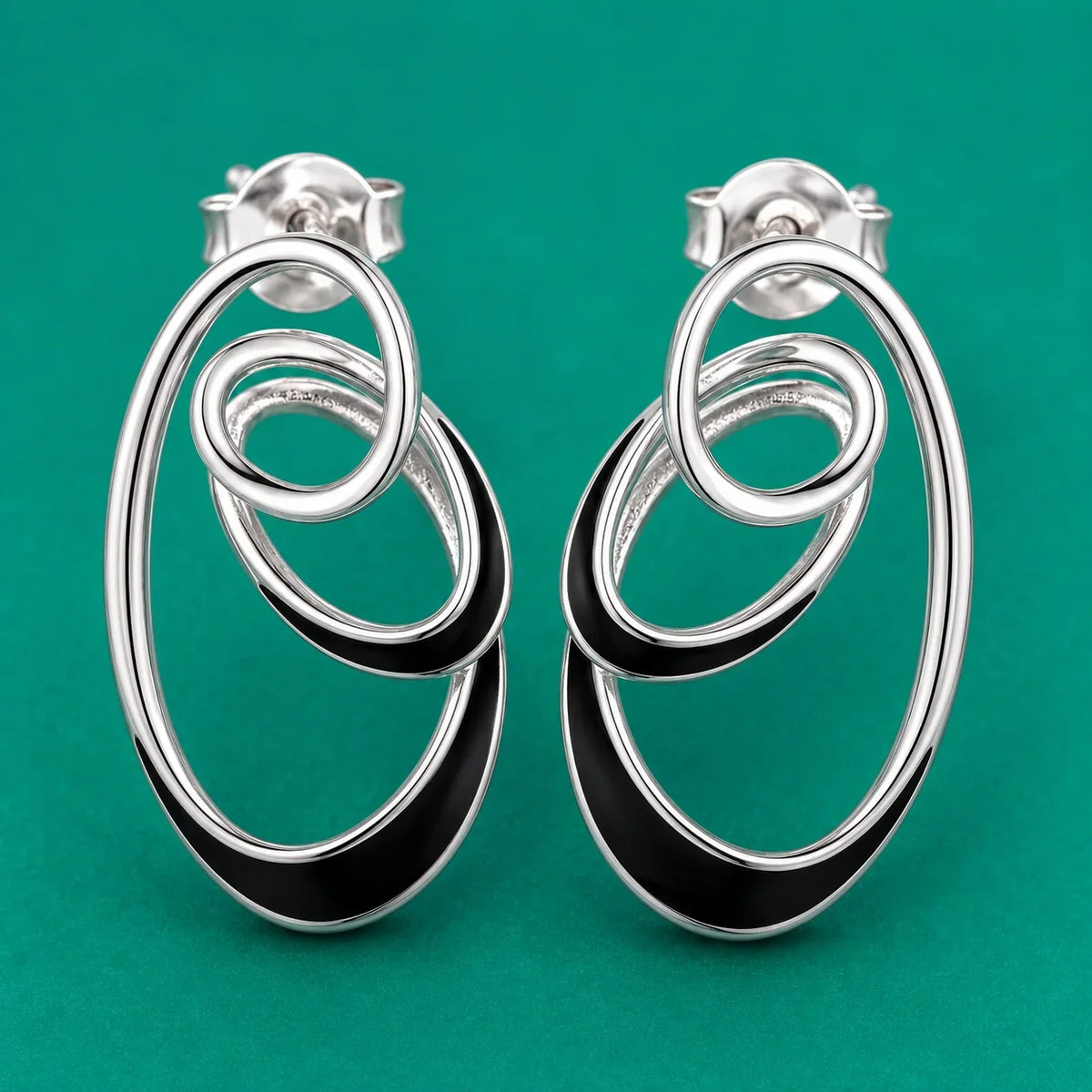 Black Enamel Concentric Oval Earrings