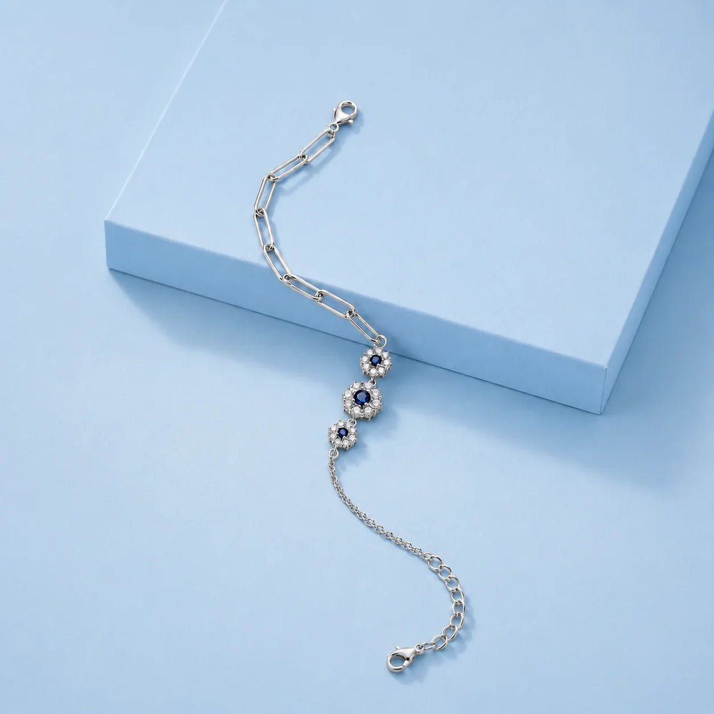 Blue Stone Halo Chain Bracelet