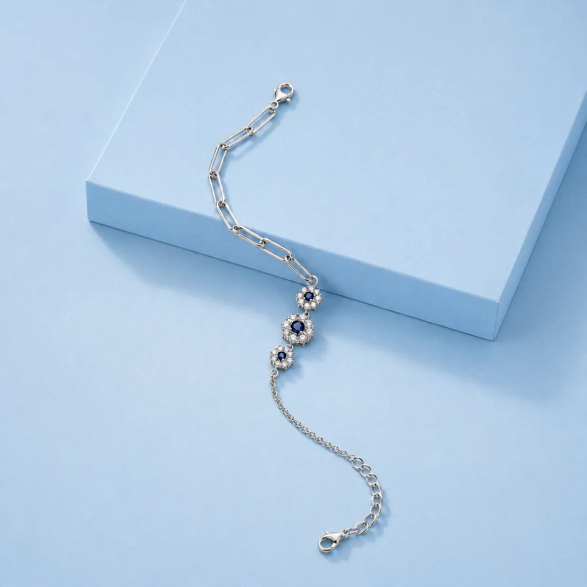 Blue Stone Halo Chain Bracelet