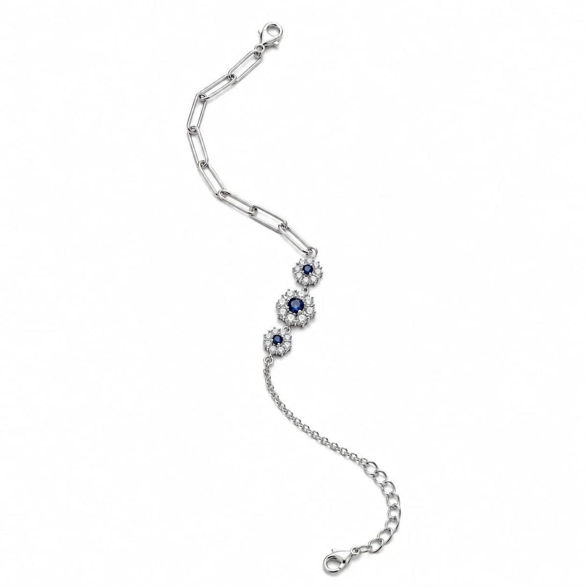 Blue Stone Halo Chain Bracelet