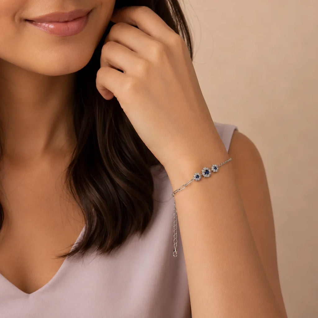 Blue Stone Halo Chain Bracelet
