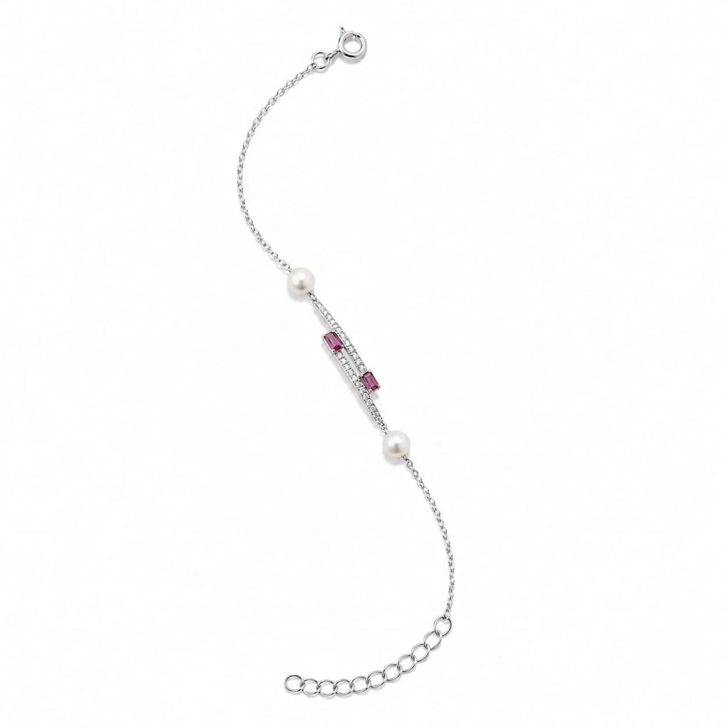 Pearl & Pink Stone Chain Bracelet