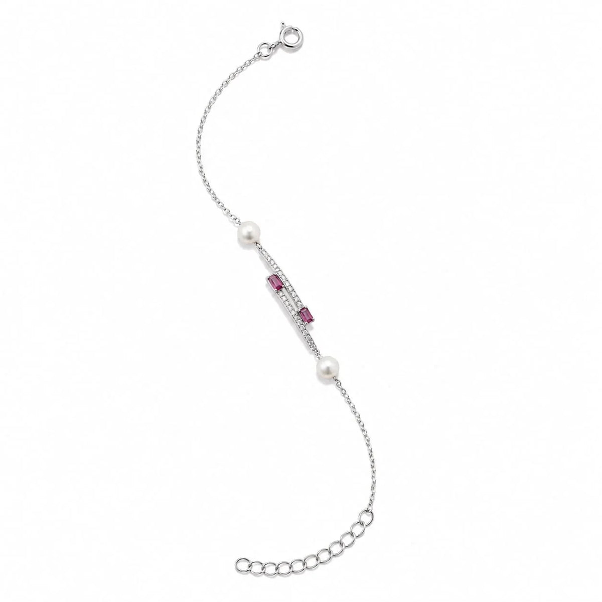 Pearl & Pink Stone Chain Bracelet