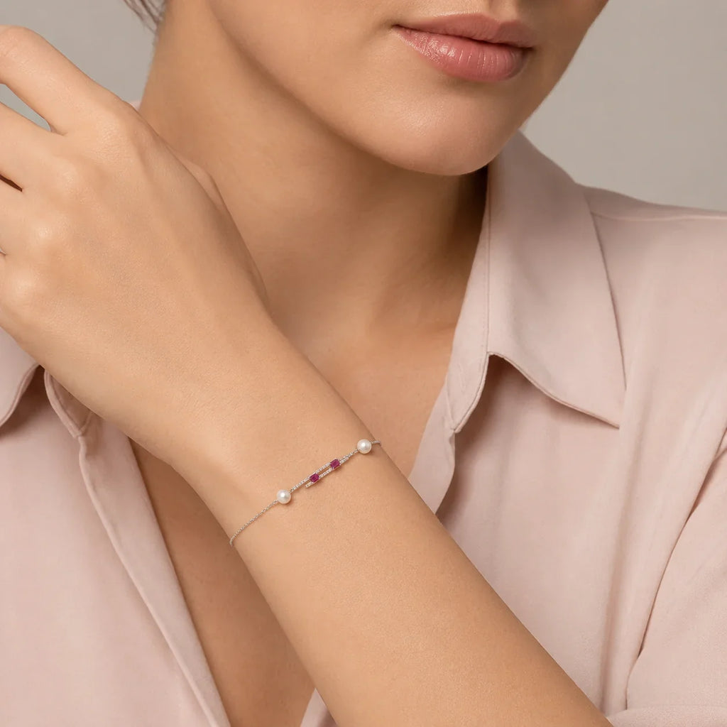 Pearl & Pink Stone Chain Bracelet