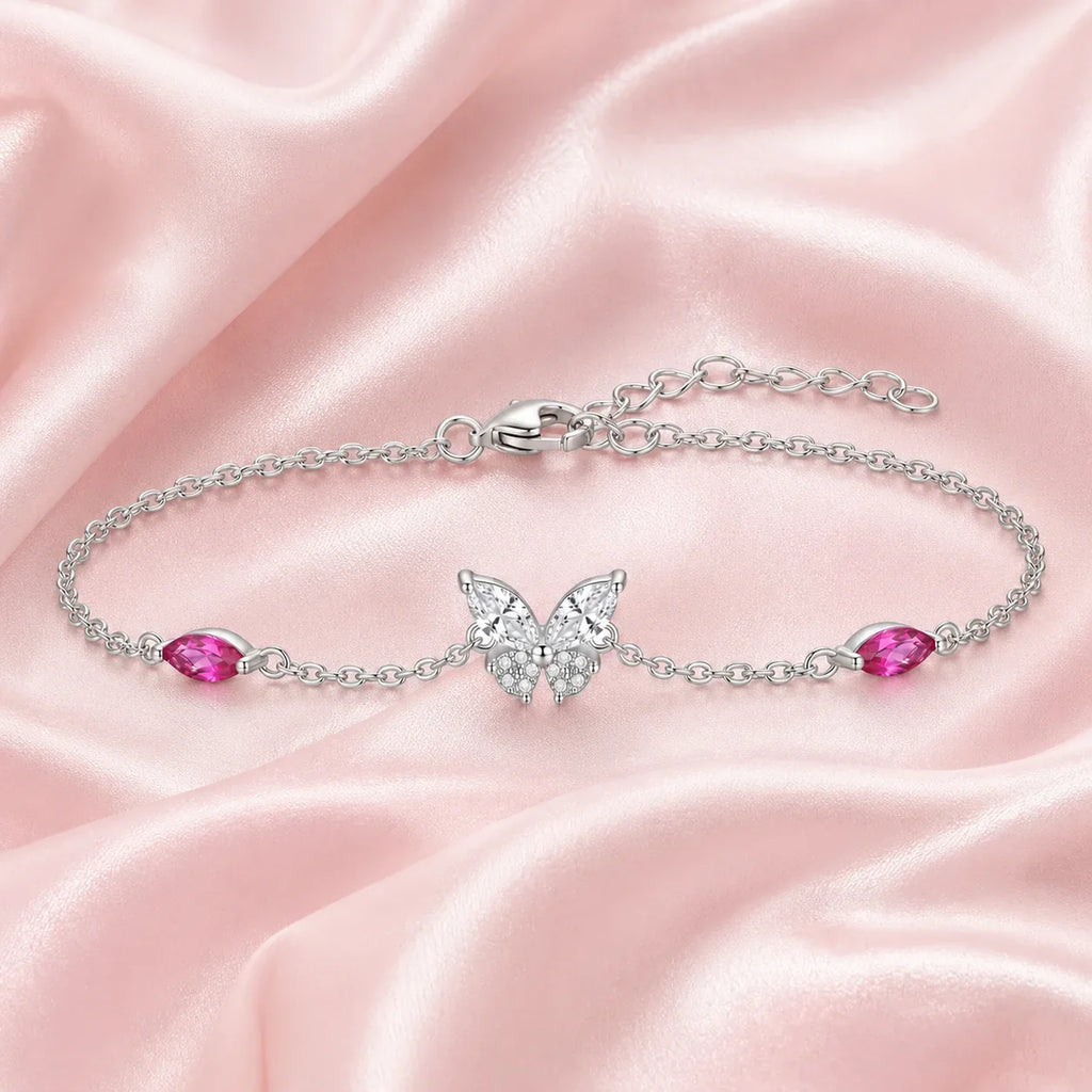 Pink Stone Butterfly Chain Bracelet