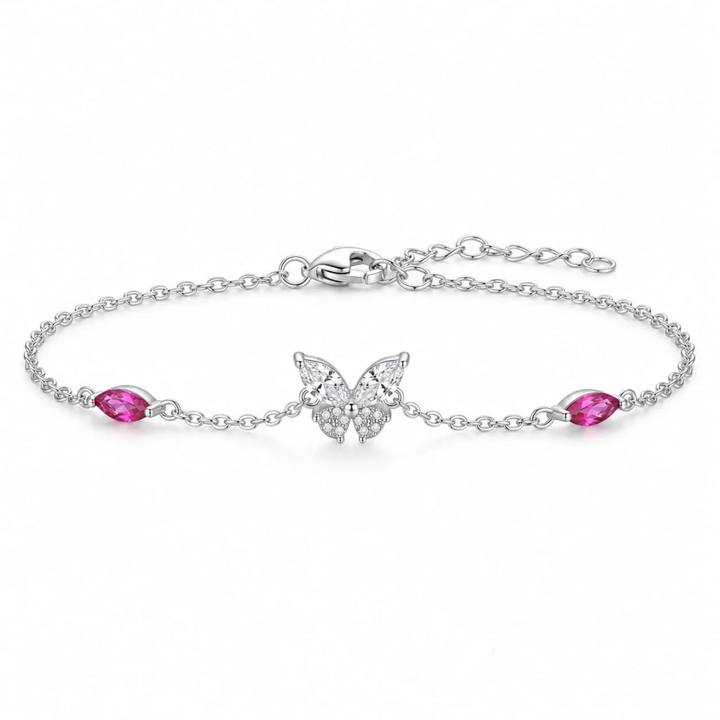 Pink Stone Butterfly Chain Bracelet