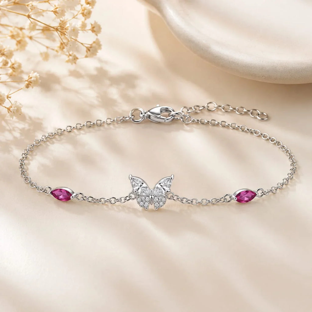Pink Stone Butterfly Chain Bracelet