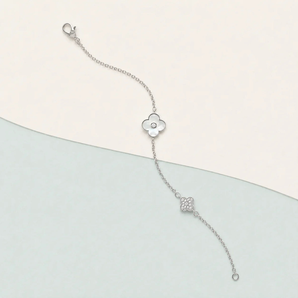 Clover & Floral Crystal Charm Bracelet