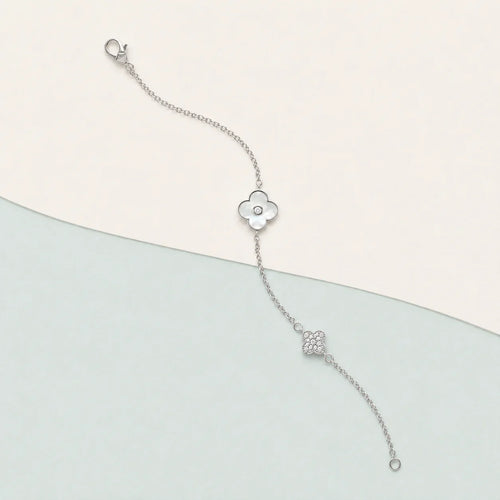 Clover & Floral Crystal Charm Bracelet