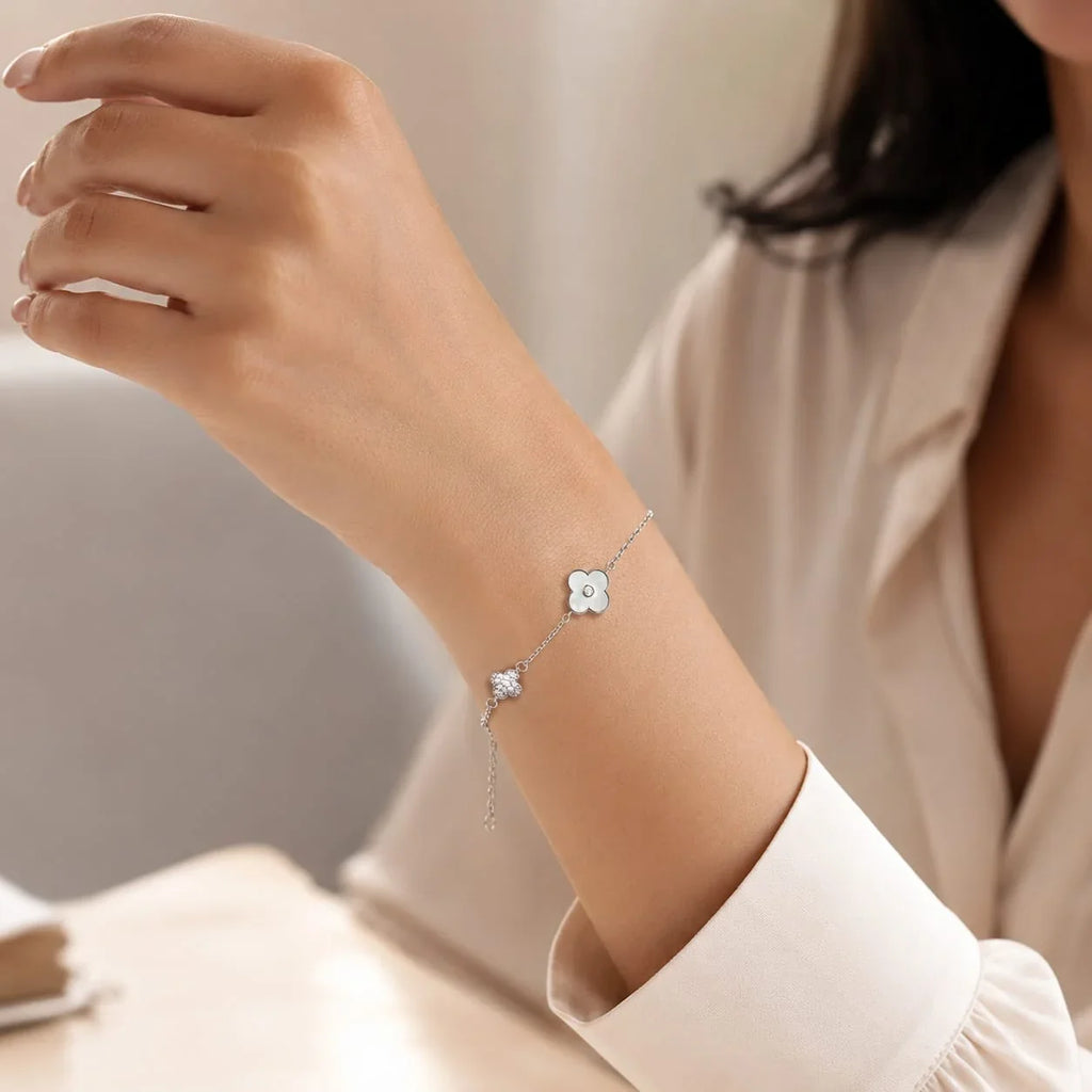 Clover & Floral Crystal Charm Bracelet