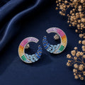 Rainbow Gemstone Peacock Hoop Earrings