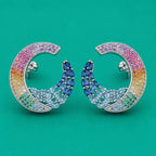 Rainbow Gemstone Peacock Hoop Earrings
