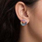 Rainbow Gemstone Peacock Hoop Earrings