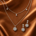 Hexagon Crystal Layered Necklace & Stud Set