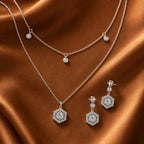 Hexagon Crystal Layered Necklace & Stud Set