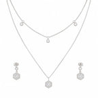 Hexagon Crystal Layered Necklace & Stud Set